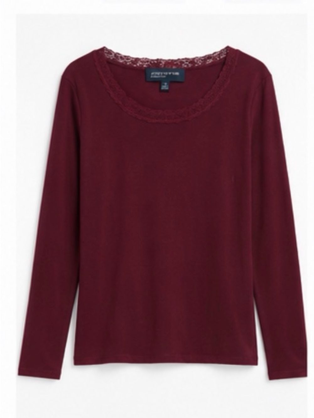 Jones New York Long-Sleeve Lace-Trim Top - Burgundy